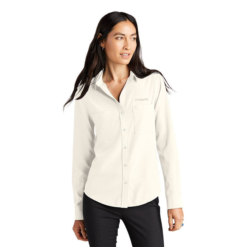 Mercer+Mettle Women's Stretch Crepe Long Sleeve Camp Blouse