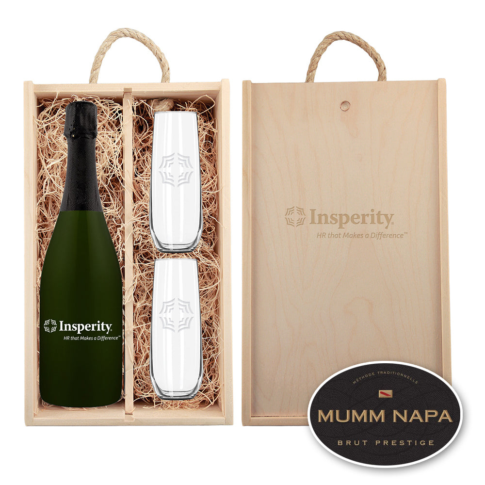 Etched Wine and Flutes in Custom Box - Sparkling