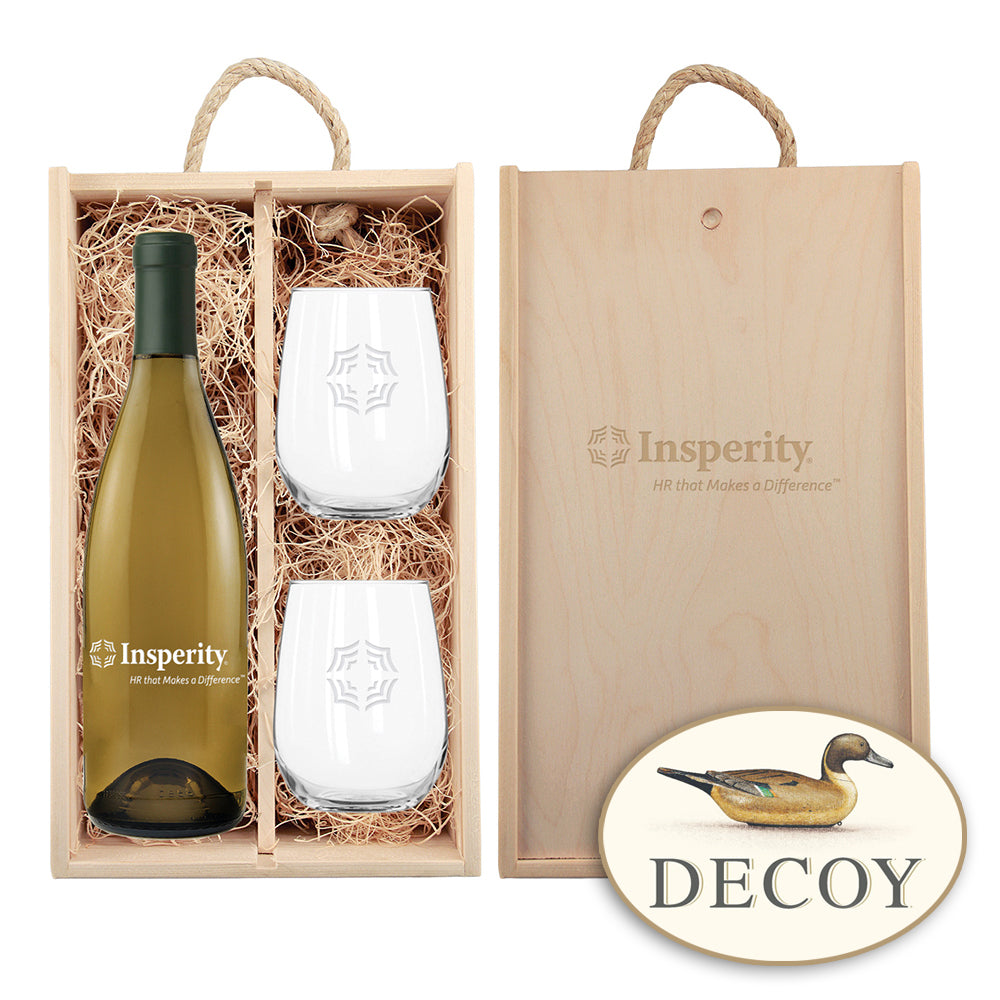 Etched Wine and Glasses in Custom Box - Chardonnay